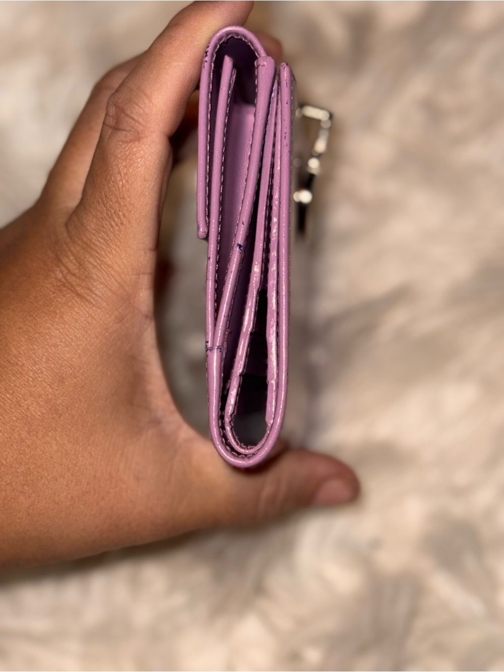 Authentic Ferragamo Gancini Metallic Lilac Compact Wallet Entrupy COA - Picture 3 of 8